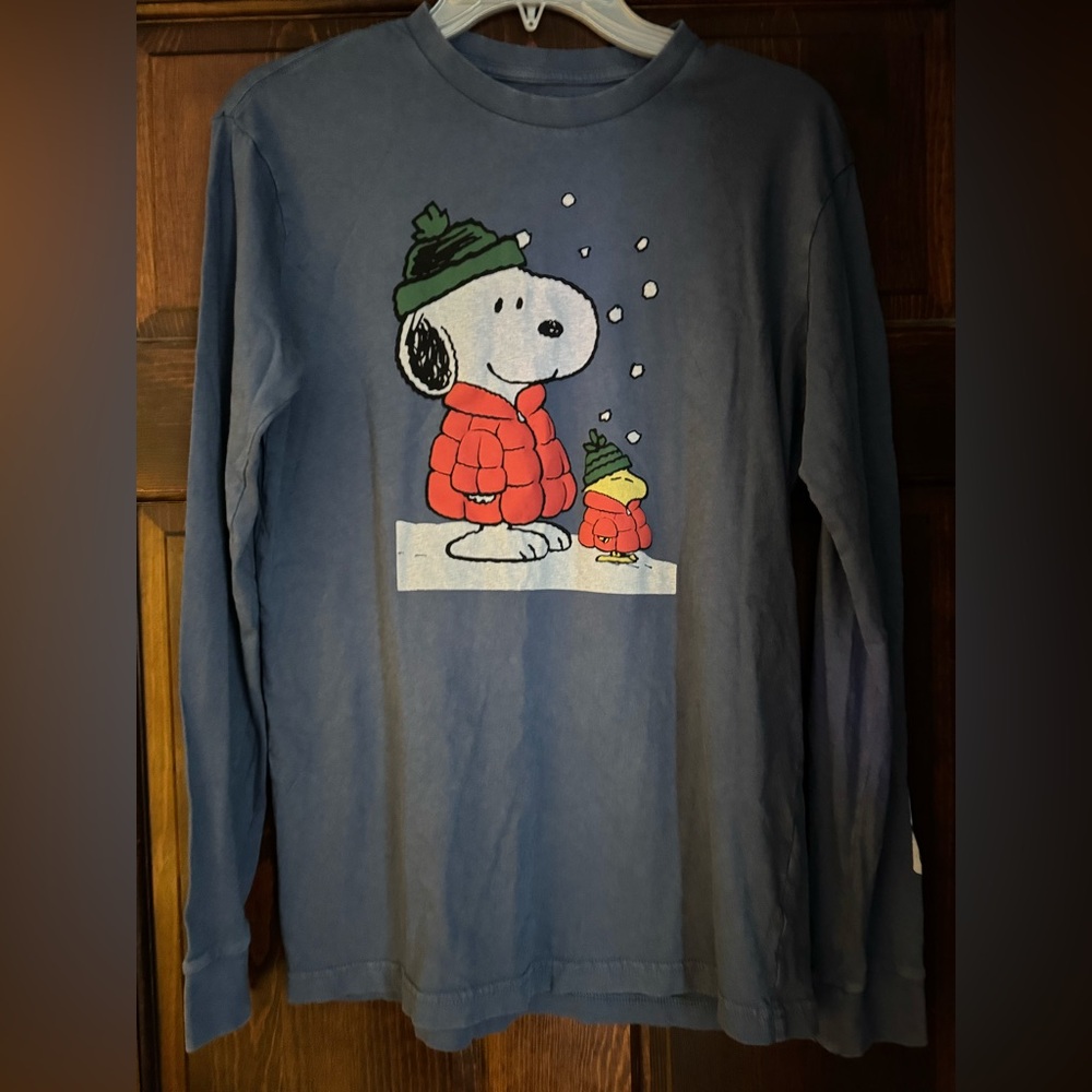 American Eagle Long-Sleeve Blue Snoopy & Woodstock Holiday T-Shirt - Size XS